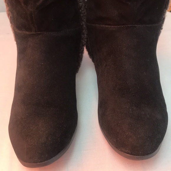 Rampage  Carissa black velvet gray faux fur fold over knee high boots  size 7 - Picture 9 of 12